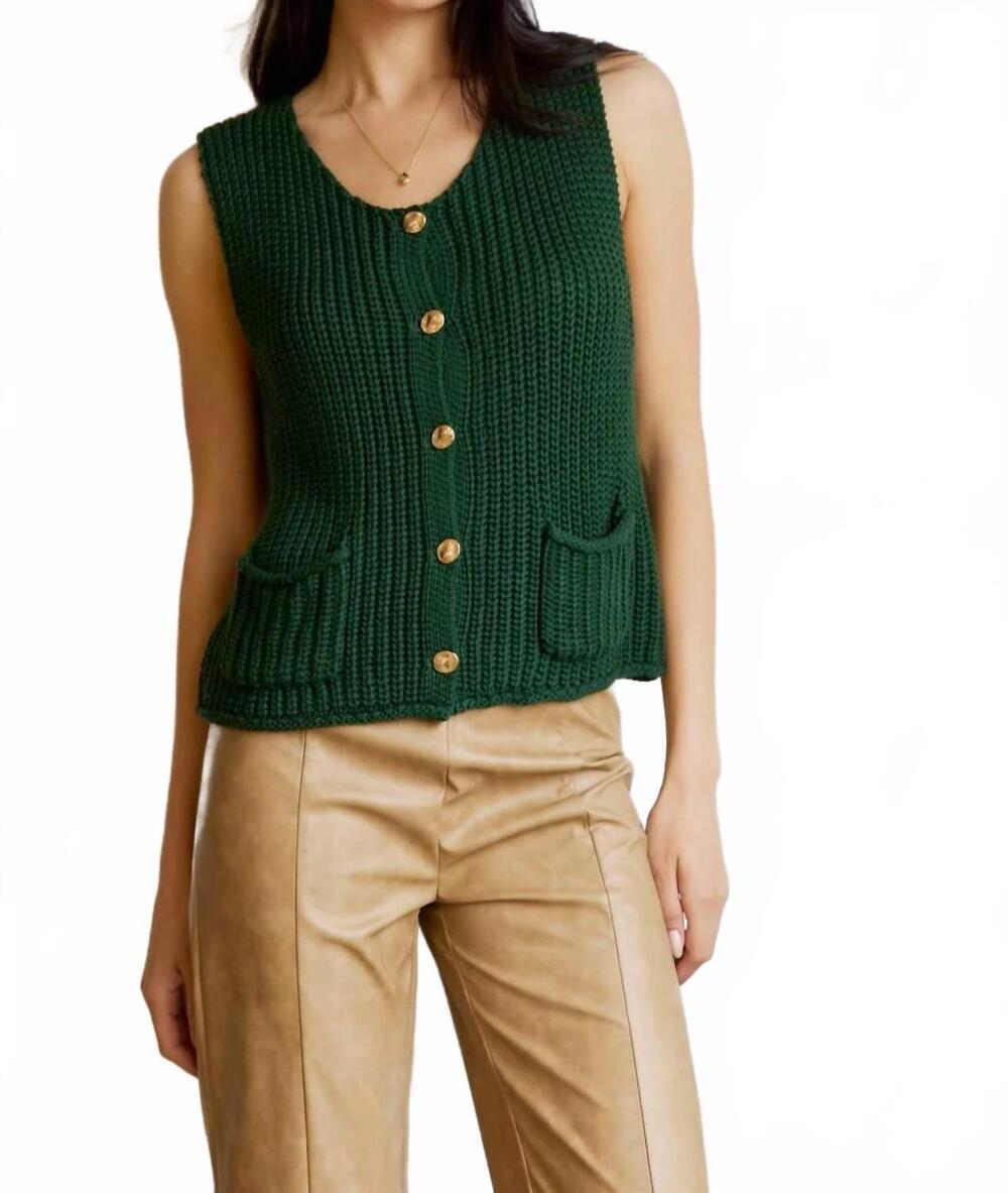 NEW SUNDAY EDITION marguerite chunky sweater vest in dark green knit